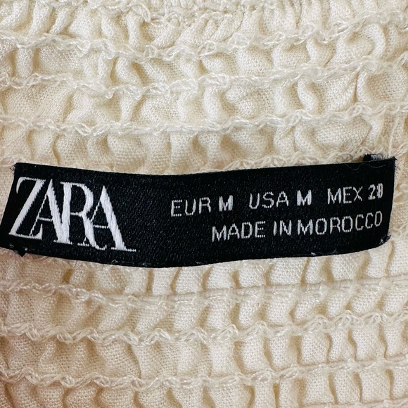 Zara off white Linen Sundress Short Off Shoulder Ruffle Tie Waist Dress prairie - Picture 9 of 9